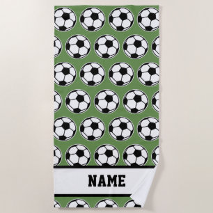 Custom name beach towel with soccer ball print
