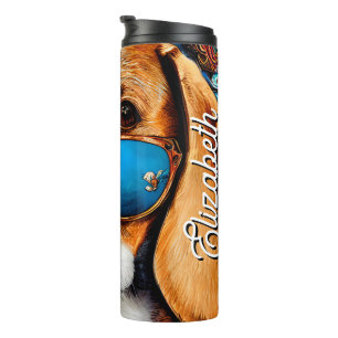 Custom Name Beagle Dog with Sunglasses Thermal Tumbler