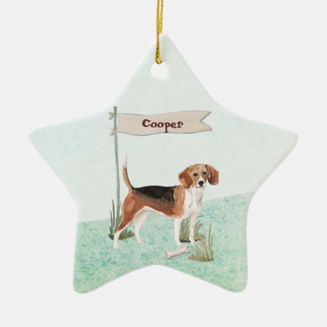Custom Name Beagle Pet Dog Ceramic Tree Decoration (Front)