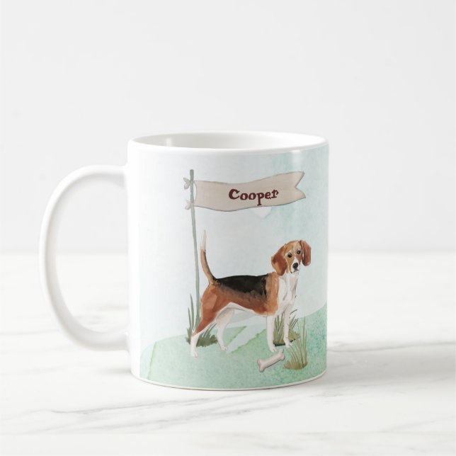 Custom Name Beagle Pet Dog Coffee Mug (Left)