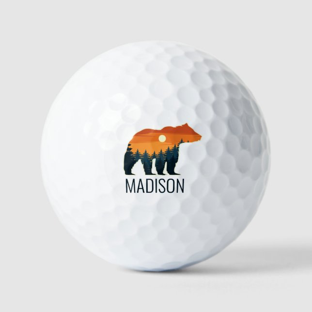 Custom name Bear Forest Golf Balls (Front)