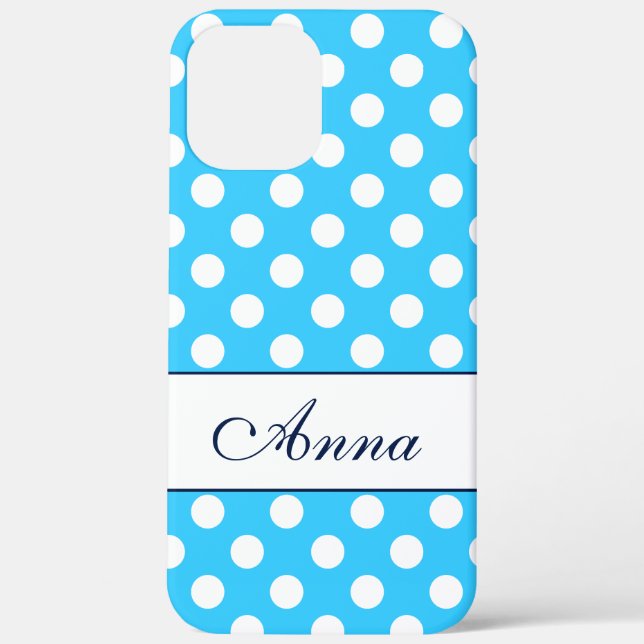 Custom name, Beautiful Blue Colour White Polka Dot Case-Mate iPhone Case (Back)