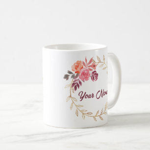 Custom Name Beautiful Elegant Floral Motif Coffee Mug