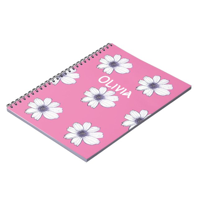 Custom Name Beautiful Flower pink design  Notebook (Left Side)