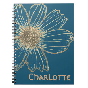 Custom Name Beautiful Gold Flower design  Notebook