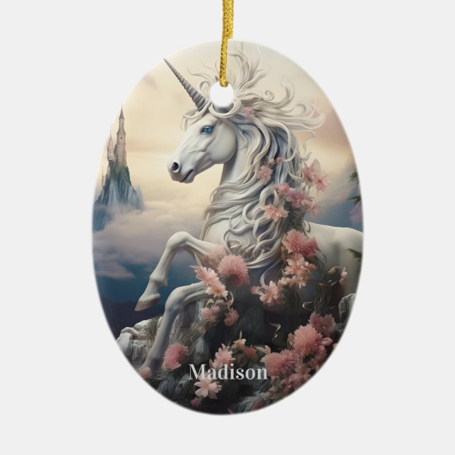 Custom Name Beautiful Unicorn Ceramic Tree Decoration (Front)
