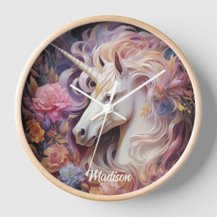 Custom Name Beautiful Unicorn Clock