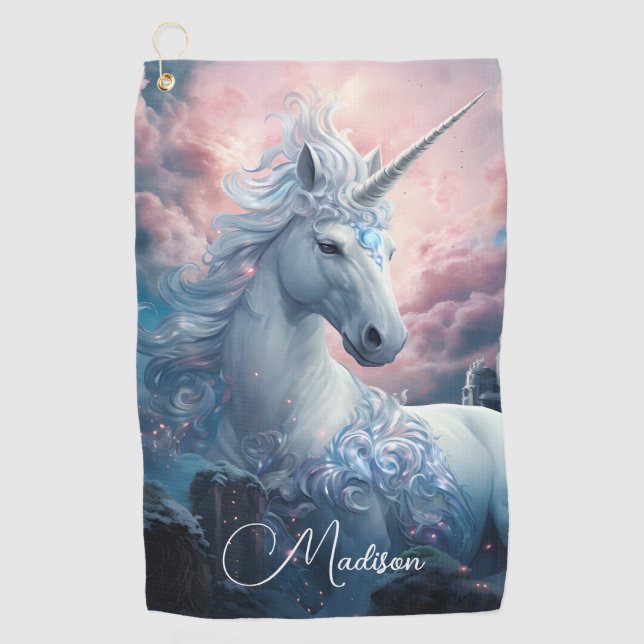 Custom Name Beautiful Unicorn Golf Towel (Front)