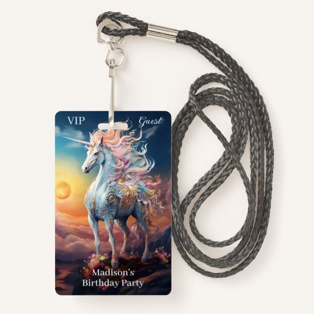 Custom Name Beautiful Unicorn ID Badge (Front with Lanyard)