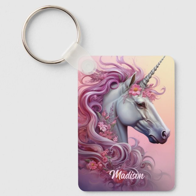 Custom Name Beautiful Unicorn Key Ring (Front)