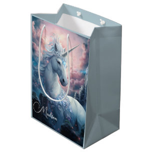 Custom Name Beautiful Unicorn Medium Gift Bag