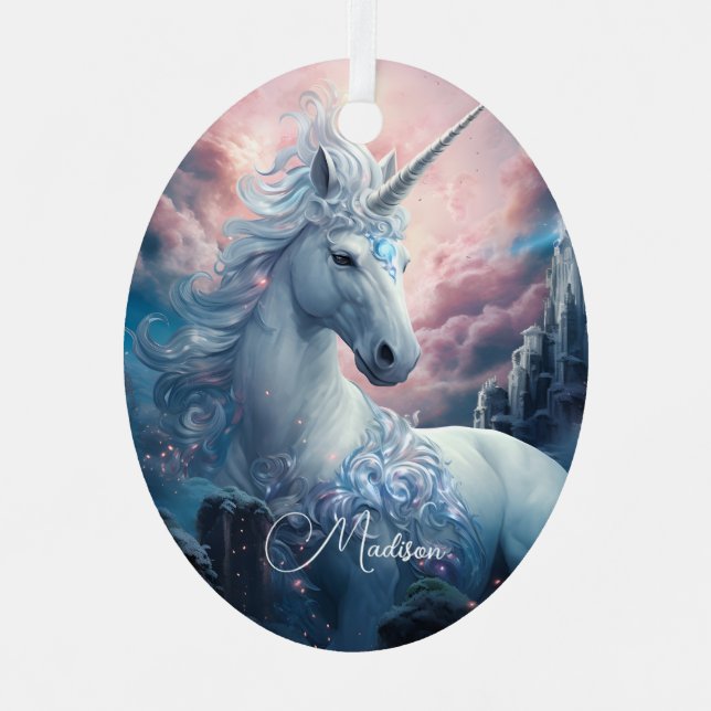 Custom Name Beautiful Unicorn Metal Tree Decoration (Front)