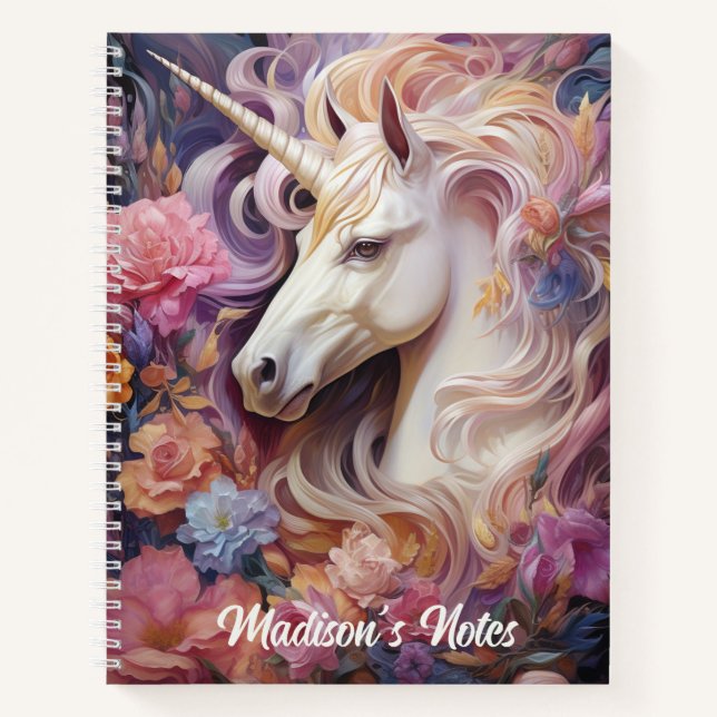 Custom Name Beautiful Unicorn Notebook (Front)