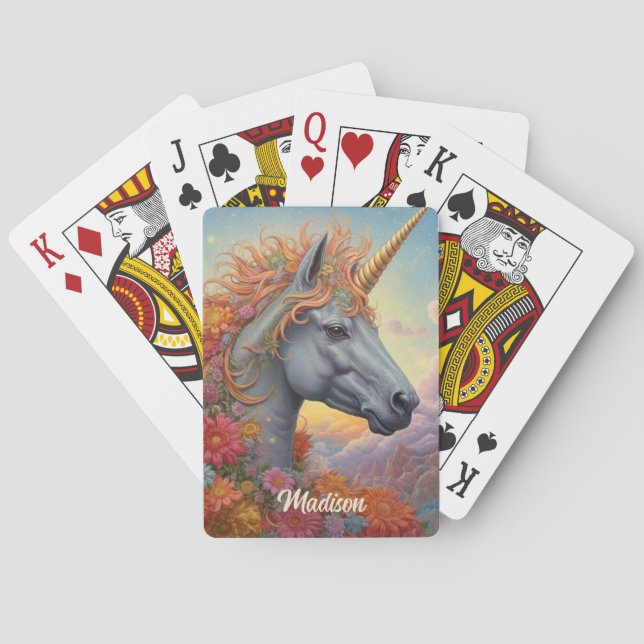Custom Name Beautiful Unicorn Playing Cards (Back)
