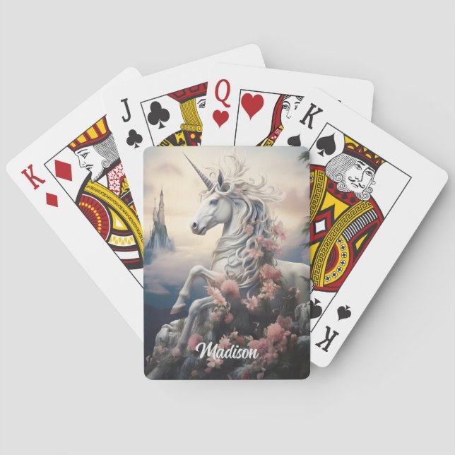 Custom Name Beautiful Unicorn Playing Cards (Back)