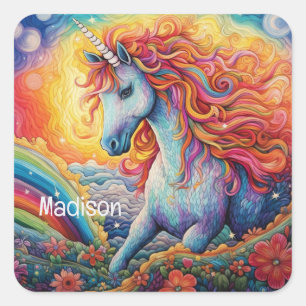 Custom Name Beautiful Unicorn Square Sticker