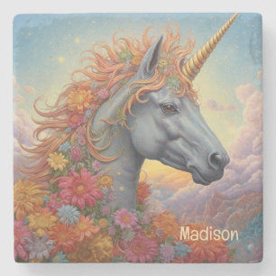 Custom Name Beautiful Unicorn Stone Coaster