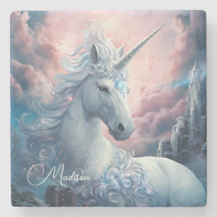Custom Name Beautiful Unicorn Stone Coaster