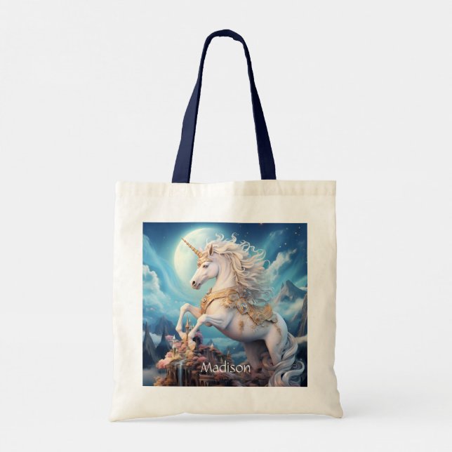 Custom Name Beautiful Unicorn Tote Bag (Back)