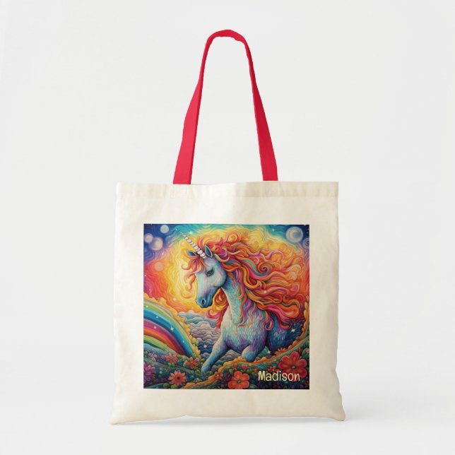 Custom Name Beautiful Unicorn Tote Bag (Front)