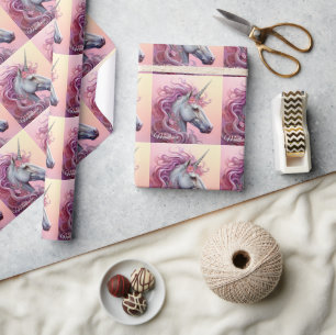 Custom Name Beautiful Unicorn Wrapping Paper