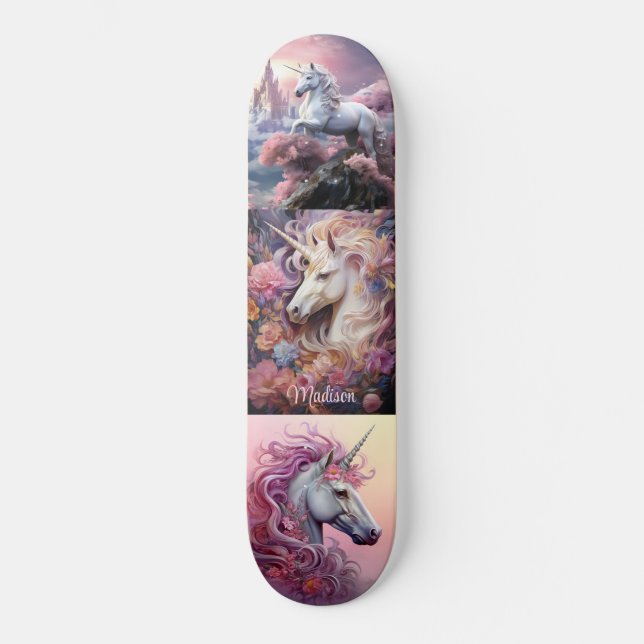 Custom Name Beautiful Unicorns Skateboard (Front)