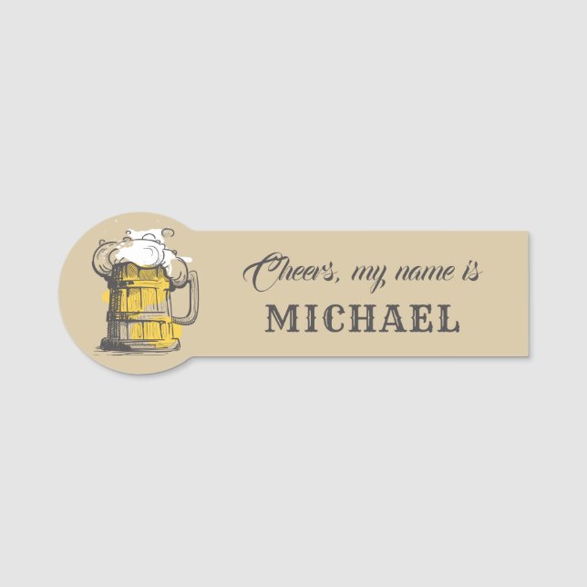 Custom name Beer Ilustration Name Tag (Front)
