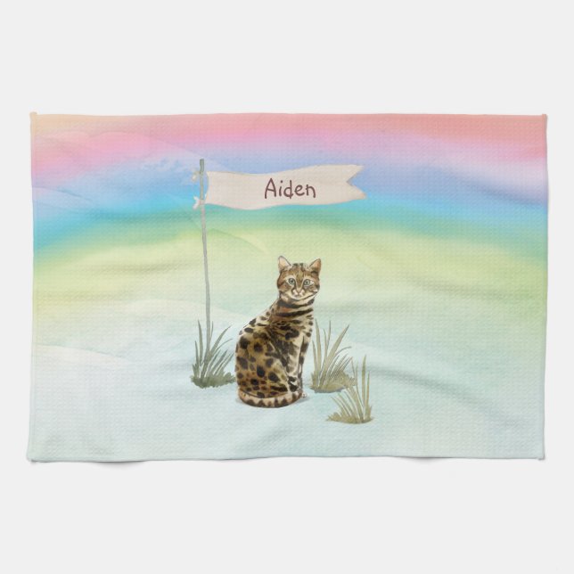 Custom Name Bengal Cat Pet Tea Towel (Horizontal)