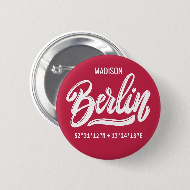 Custom Name Berlin Germany Coordinates 6 Cm Round Badge (Front & Back)