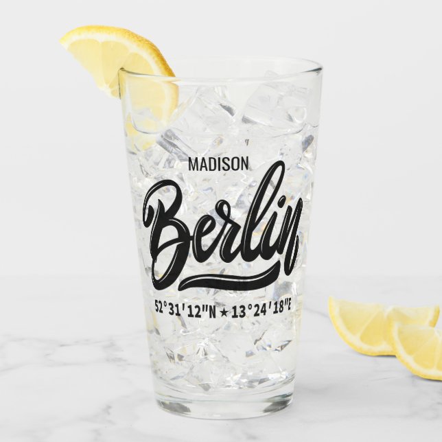 Custom Name Berlin Germany Coordinates Glass (Front Ice)