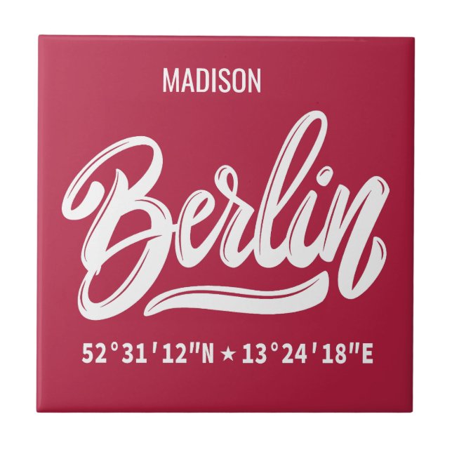 Custom Name Berlin Germany Coordinates Tile (Front)