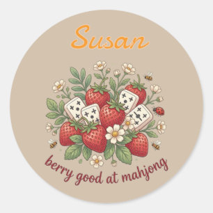 Custom Name Berry Good at Mahjong Retro Classic Round Sticker