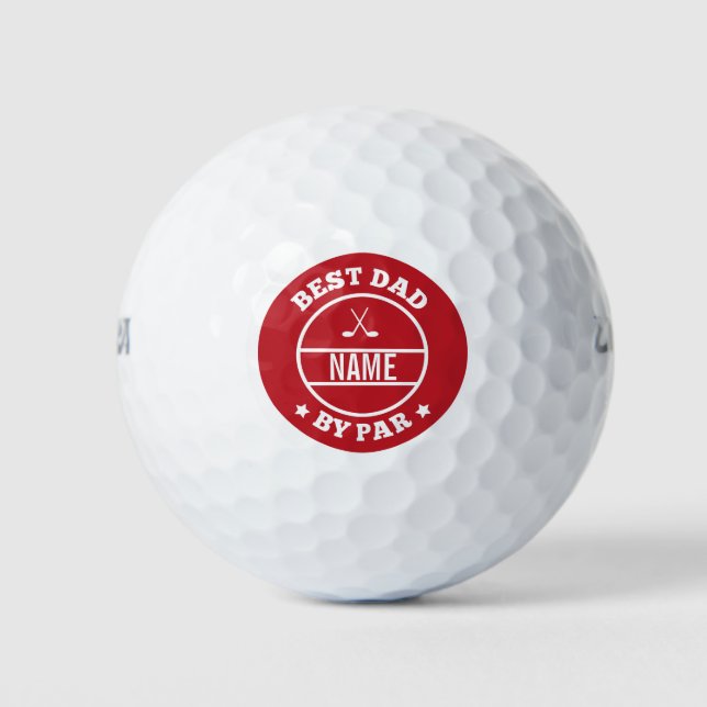 Custom Name Best Dad by par personalised red Golf Balls (Front)