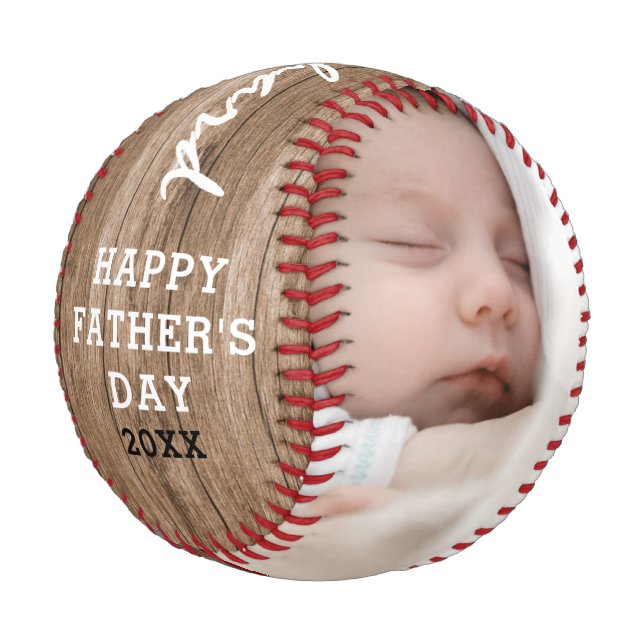 Custom Name Best Dad Ever Father's Day Photo Wood Baseball (Angled)