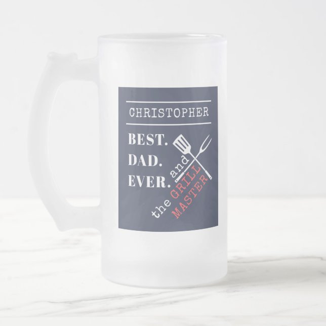 Custom Name Best Dad Ever Grill Master Frosted Glass Beer Mug (Left)