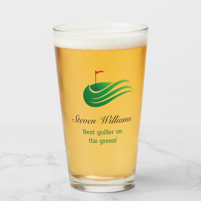 Custom Name Best Golfer Beer Glass (Front Filled)