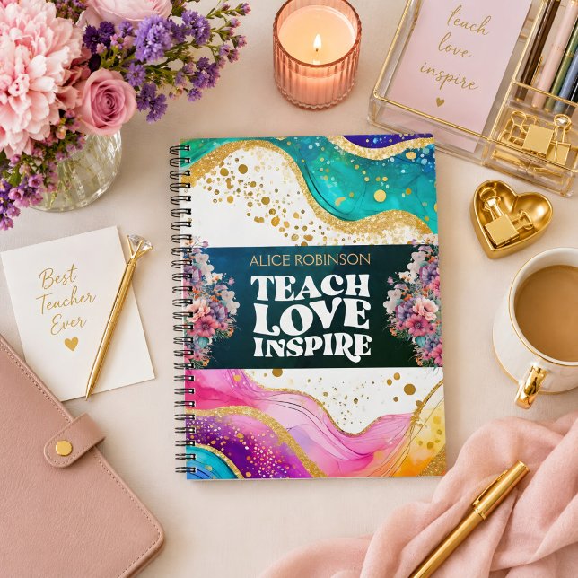 Custom Name Best Teacher Ever Rainbow Pastel Notebook (Creator Uploaded)