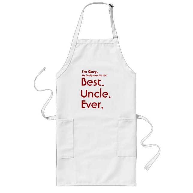 Custom Name Best Uncle Ever Red and White Long Apron (Front)