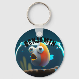 CUSTOM NAME BIG-EYED AQUARIUM FISH FOR FISH LOVERS KEY RING
