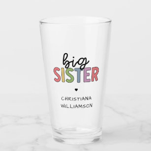Custom Name Big Sister Cute Personalised  Glass