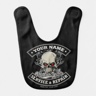 Custom NAME Biker Mechanic Skull Motorcycle Garage Bib
