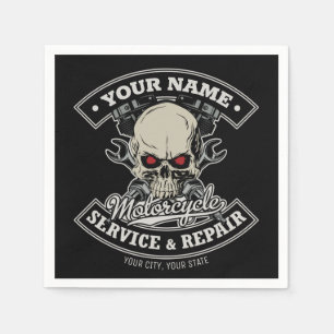 Custom NAME Biker Mechanic Skull Motorcycle Garage Napkin