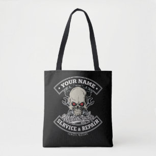 Custom NAME Biker Mechanic Skull Motorcycle Garage Tote Bag