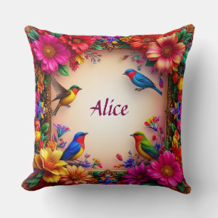 🕊️ Custom Name Bird Floral Nature Home Decor 🌿✨ Cushion