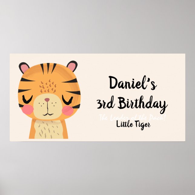Custom Name & Birthday Cute Tiger Cartoon Animal Poster (Front)