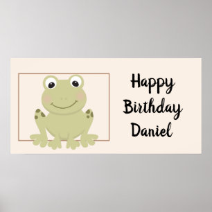 Custom Name & Birthday Frog Cartoon Animal Poster