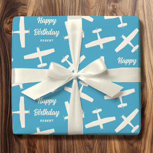 Custom Name Birthday Gift Wrap Aircraft Pattern