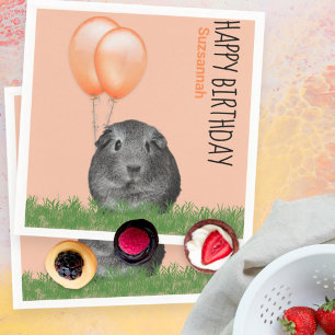 Custom Name Birthday Guinea Pig Orange Balloons Napkin