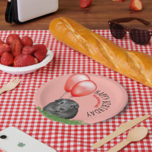 Custom Name Birthday Guinea Pig Red Balloons Paper Plate