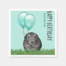 Custom Name Birthday Guinea Pig Teal Balloons